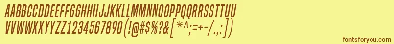 フォントBuiltTitlingRgIt – 茶色の文字が黄色の背景にあります。