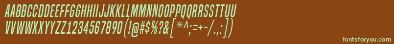 フォントBuiltTitlingRgIt – 緑色の文字が茶色の背景にあります。