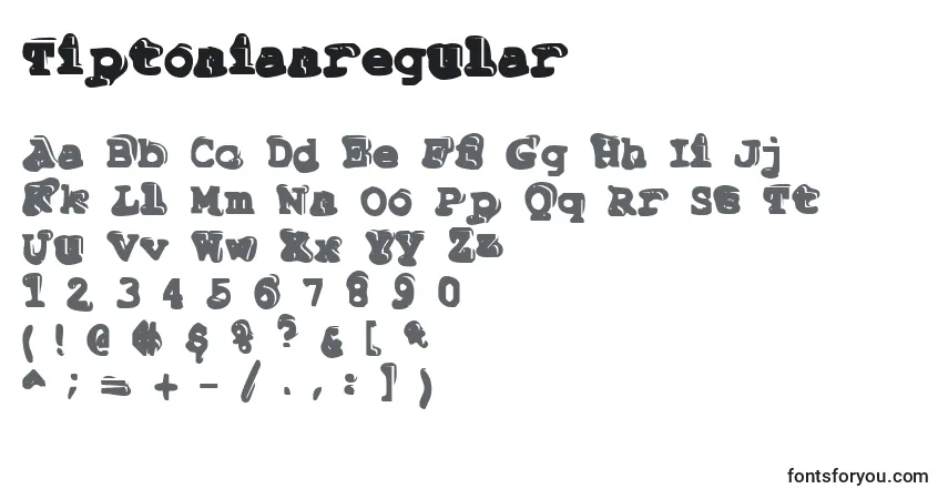 Schriftart Tiptonianregular – Alphabet, Zahlen, spezielle Symbole