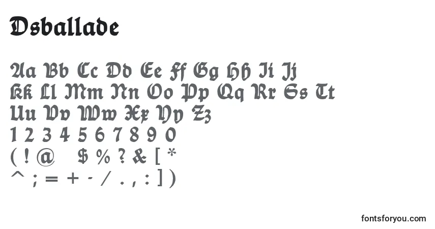 Czcionka Dsballade – alfabet, cyfry, specjalne znaki