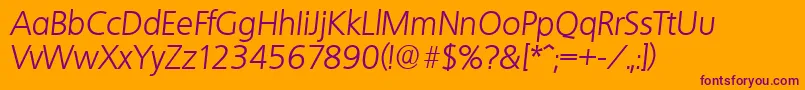 QuebecserialLightItalic-Schriftart – Violette Schriften auf orangefarbenem Hintergrund