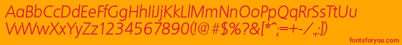 Fonte QuebecserialLightItalic – fontes vermelhas em um fundo laranja
