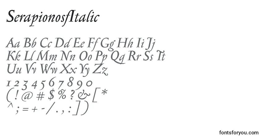 A fonte SerapionosfItalic – alfabeto, números, caracteres especiais