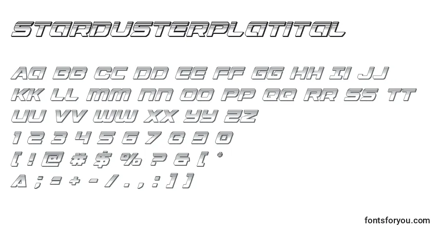 A fonte Stardusterplatital – alfabeto, números, caracteres especiais