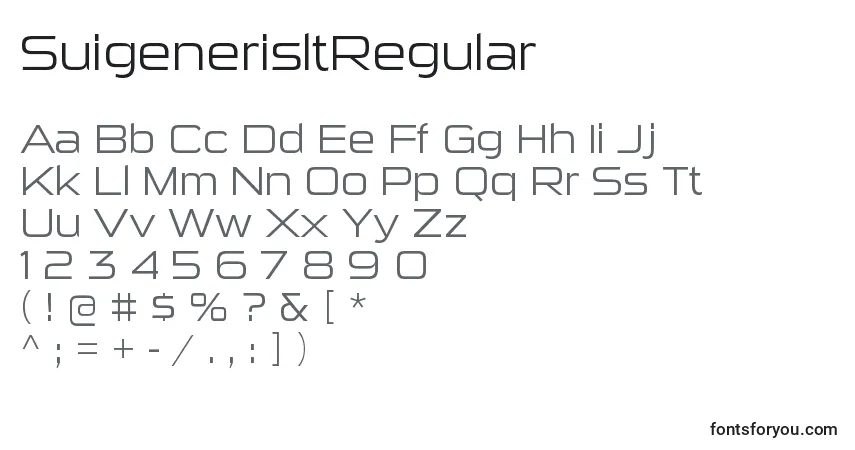 A fonte SuigenerisltRegular – alfabeto, números, caracteres especiais