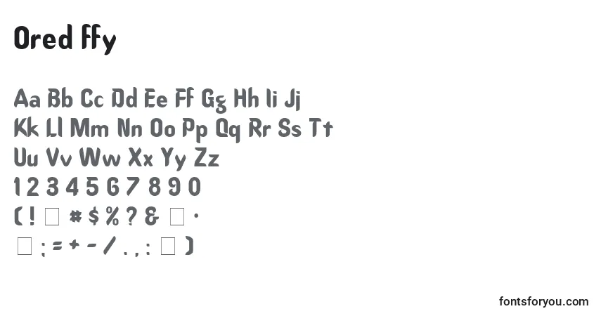 A fonte Ored ffy – alfabeto, números, caracteres especiais