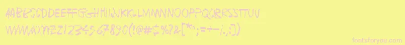 FugaDeCerebros-fontti – vaaleanpunaiset fontit keltaisella taustalla