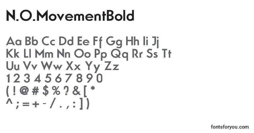 A fonte N.O.MovementBold – alfabeto, números, caracteres especiais