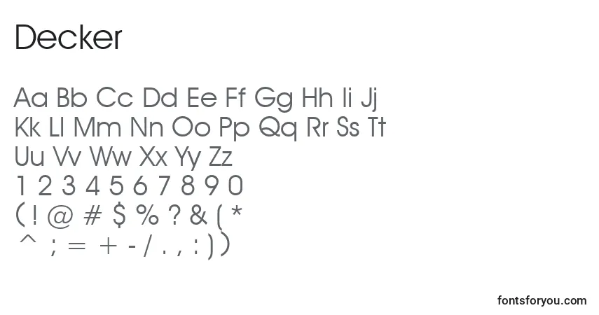 Fuente Decker - alfabeto, números, caracteres especiales