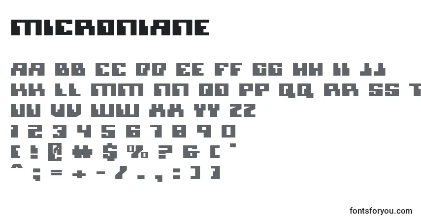 Fuente Microniane - alfabeto, números, caracteres especiales