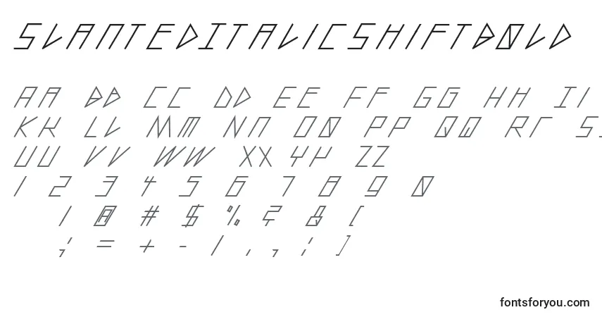 A fonte SlantedItalicShiftBold – alfabeto, números, caracteres especiais