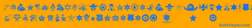 Weitere Informationen zur Sheriff-Schriftart Sheriff-Schriftart – Blaue Schriften auf orangefarbenem Hintergrund