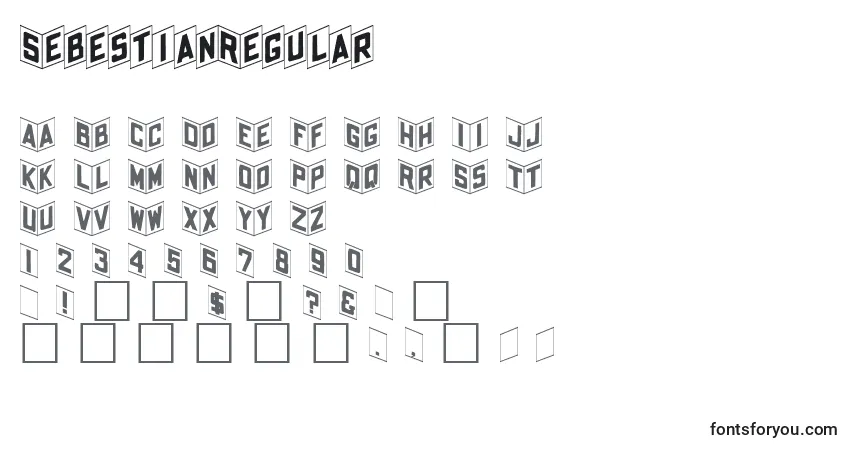 A fonte SebestianRegular – alfabeto, números, caracteres especiais