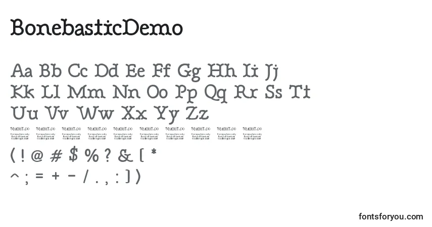 Шрифт BonebasticDemo – алфавит, цифры, специальные символы