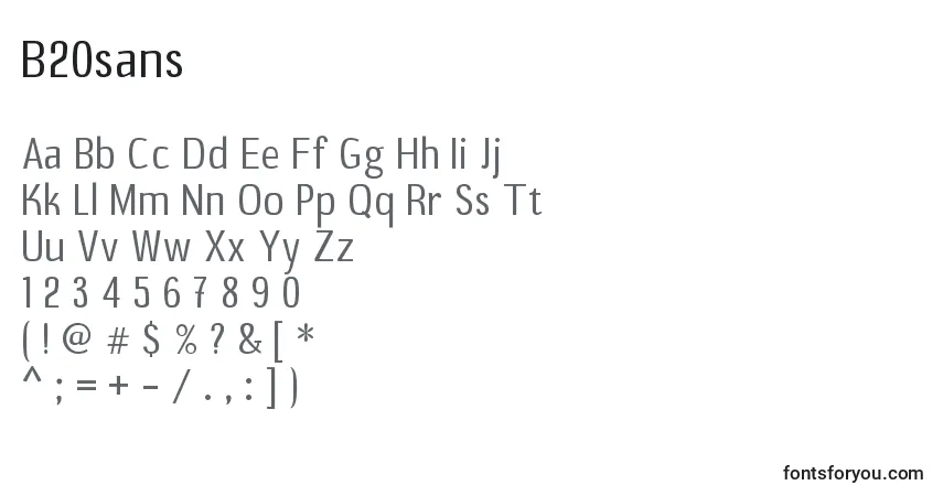 Schriftart B20sans – Alphabet, Zahlen, spezielle Symbole
