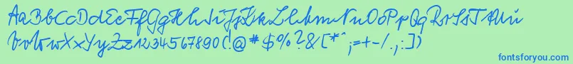 VogelHandwriting-Schriftart – Blaue Schriften auf grünem Hintergrund