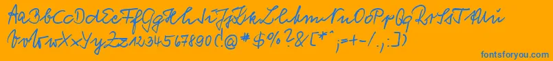 VogelHandwriting-Schriftart – Blaue Schriften auf orangefarbenem Hintergrund