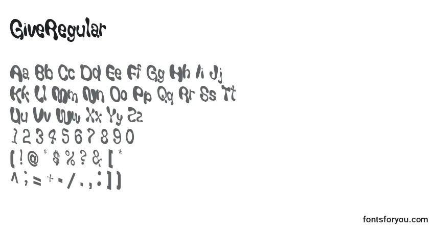 Czcionka GiveRegular – alfabet, cyfry, specjalne znaki