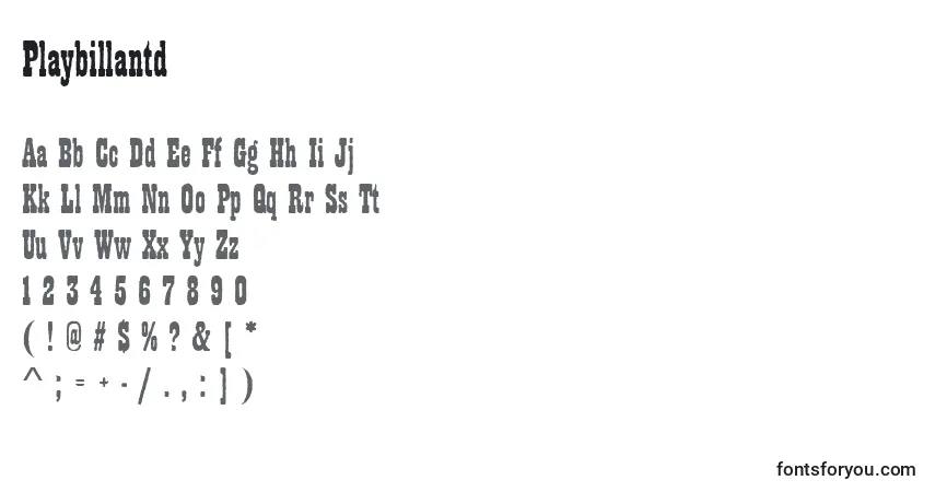 A fonte Playbillantd – alfabeto, números, caracteres especiais