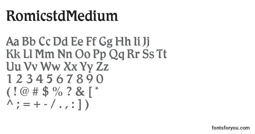 A fonte RomicstdMedium – alfabeto, números, caracteres especiais
