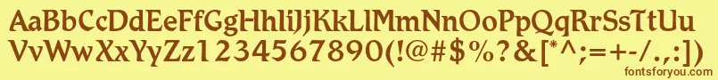 フォントRomicstdMedium – 茶色の文字が黄色の背景にあります。