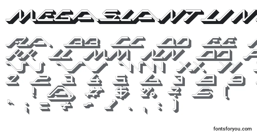 Czcionka MegaSlantLine3D – alfabet, cyfry, specjalne znaki