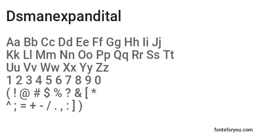 A fonte Dsmanexpandital – alfabeto, números, caracteres especiais