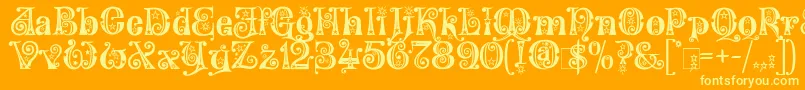 WonderlandStars-Schriftart – Gelbe Schriften auf orangefarbenem Hintergrund