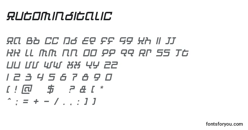 Fuente AutomindItalic - alfabeto, números, caracteres especiales