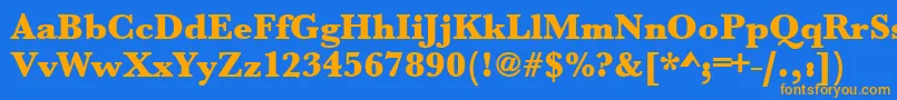 フォントUrwbaskertultbol – オレンジ色の文字が青い背景にあります。