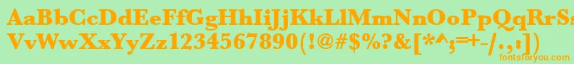 フォントUrwbaskertultbol – オレンジの文字が緑の背景にあります。