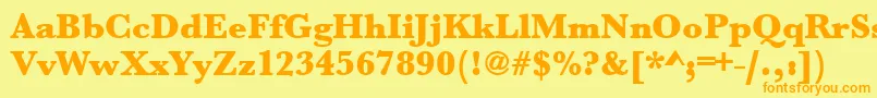 フォントUrwbaskertultbol – オレンジの文字が黄色の背景にあります。