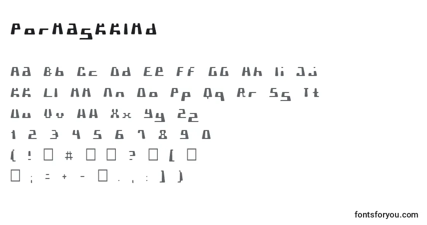 A fonte Pormaskklmd – alfabeto, números, caracteres especiais