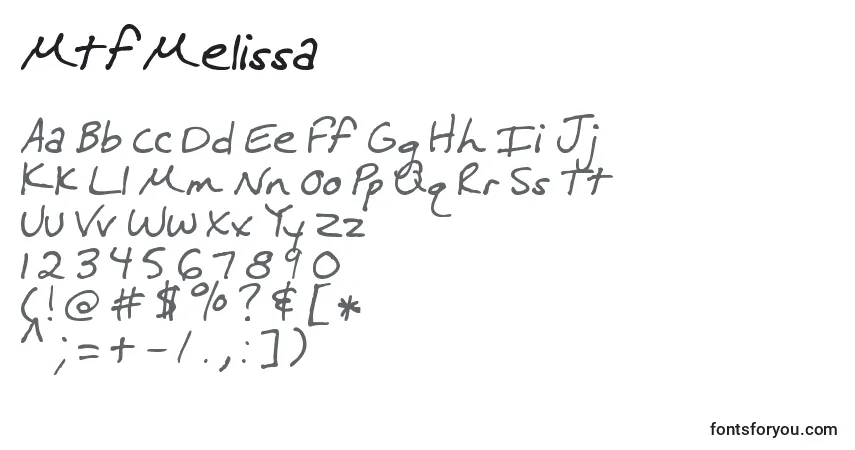 Czcionka MtfMelissa – alfabet, cyfry, specjalne znaki