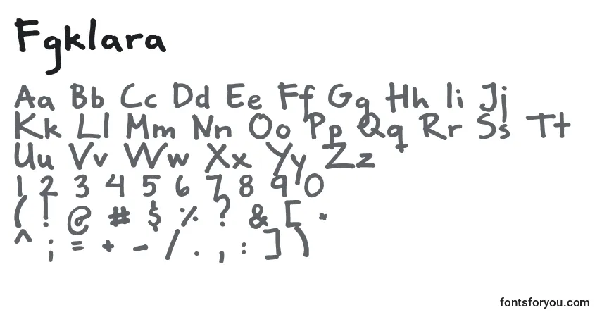 Czcionka Fgklara – alfabet, cyfry, specjalne znaki