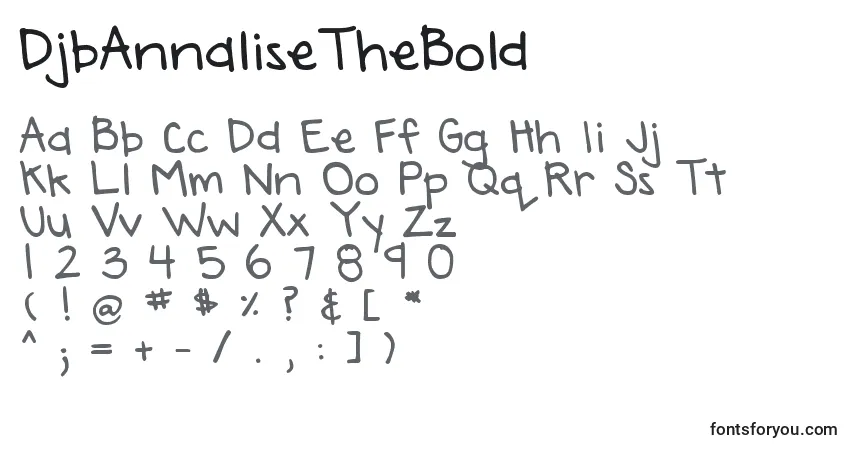 Czcionka DjbAnnaliseTheBold – alfabet, cyfry, specjalne znaki