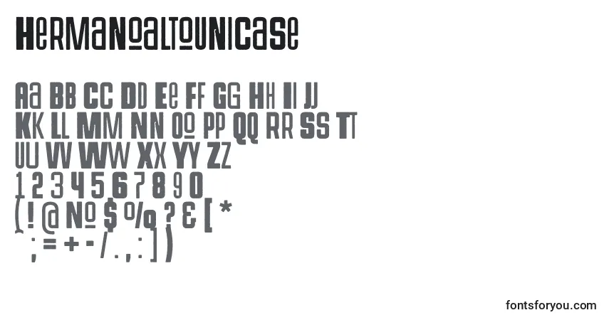 Czcionka HermanoaltoUnicase – alfabet, cyfry, specjalne znaki