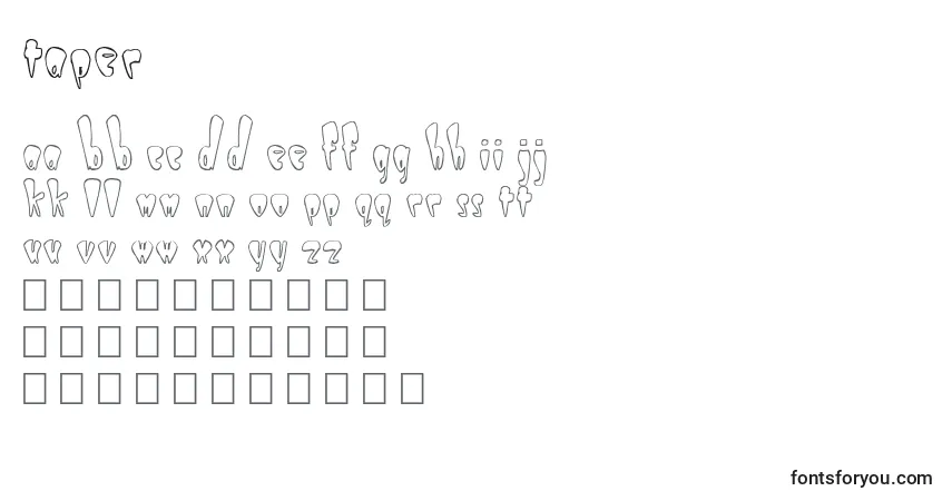 Taper-fontti – aakkoset, numerot, erikoismerkit