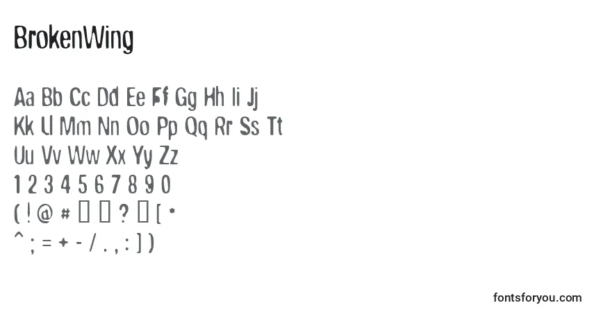 Schriftart BrokenWing – Alphabet, Zahlen, spezielle Symbole