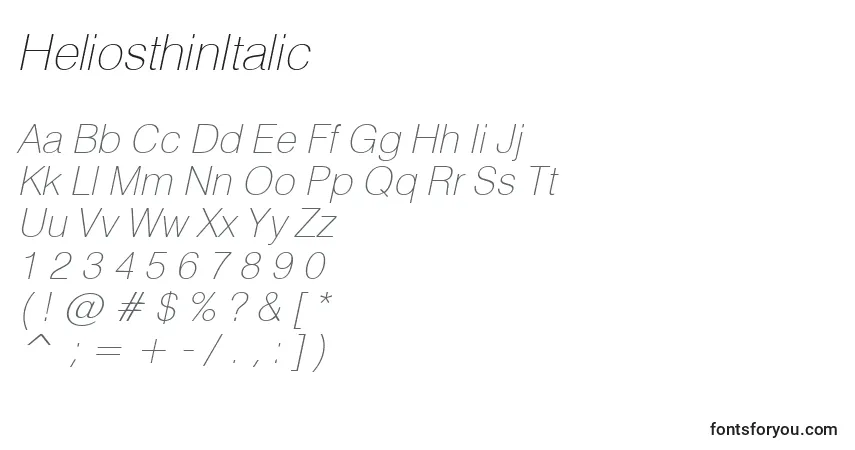 Schriftart HeliosthinItalic – Alphabet, Zahlen, spezielle Symbole