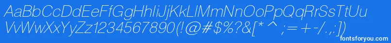 フォントHeliosthinItalic – 青い背景に白い文字