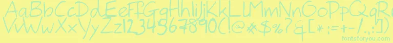 フォントHanodedHand – 黄色い背景に緑の文字