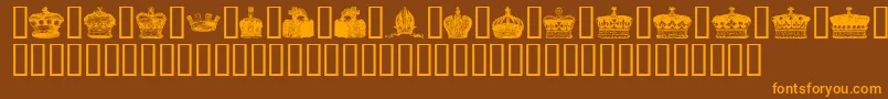 フォントCrowns – オレンジ色の文字が茶色の背景にあります。