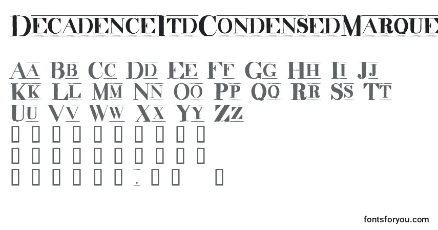 DecadenceItdCondensedMarqueeフォント–アルファベット、数字、特殊文字