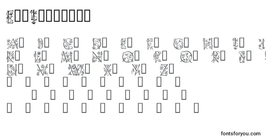 A fonte EveInitials – alfabeto, números, caracteres especiais