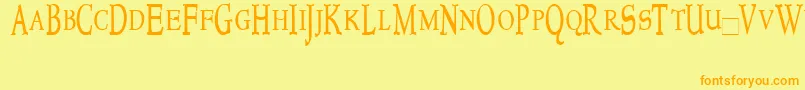 フォントNewstyletitlingcondensed – オレンジの文字が黄色の背景にあります。