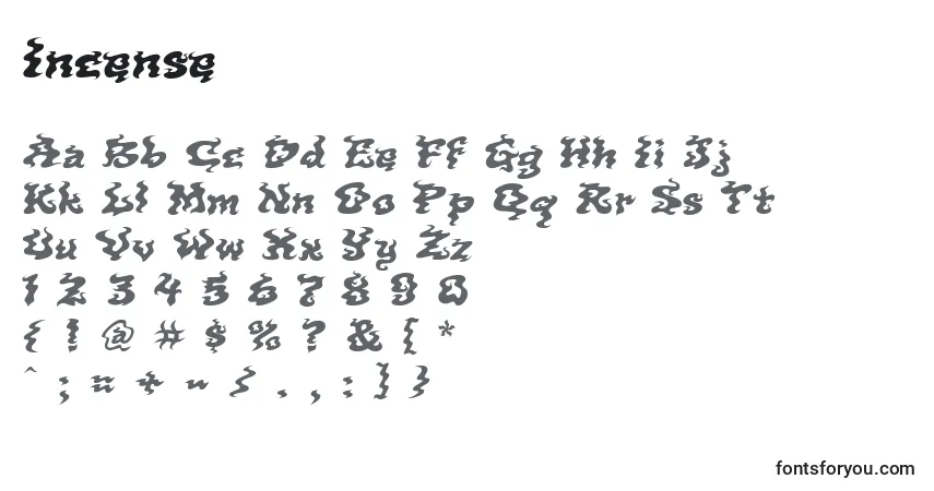 Czcionka Incense – alfabet, cyfry, specjalne znaki