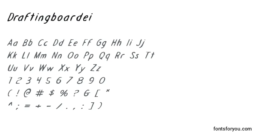 Czcionka Draftingboardei – alfabet, cyfry, specjalne znaki