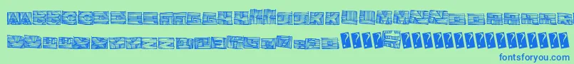 Woodblockcutter-Schriftart – Blaue Schriften auf grünem Hintergrund