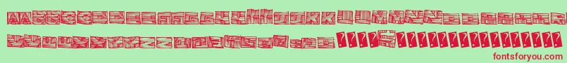 フォントWoodblockcutter – 赤い文字の緑の背景